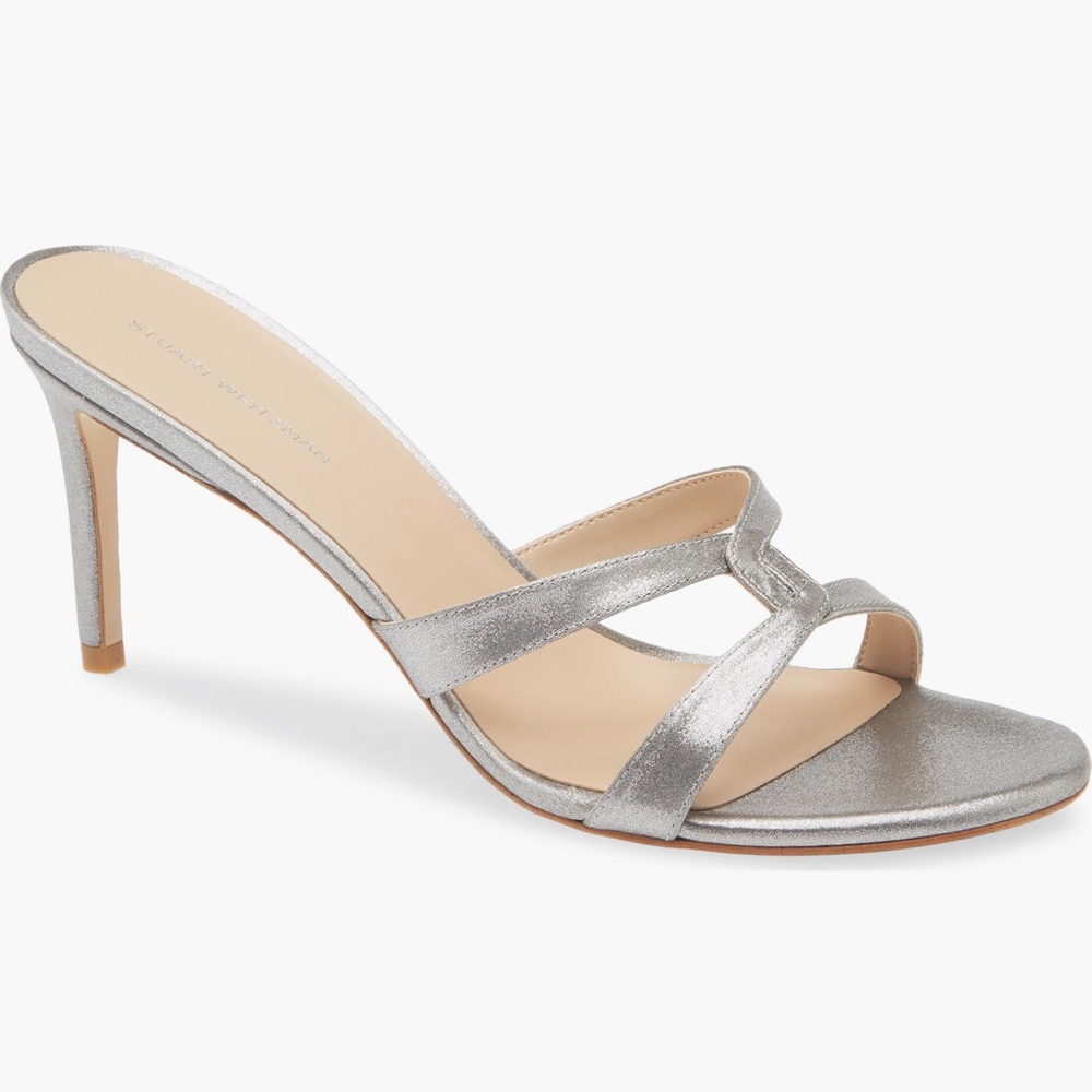 Stuart Weitzman Elegant Silver High Heel Sandals size 7.5 NEW